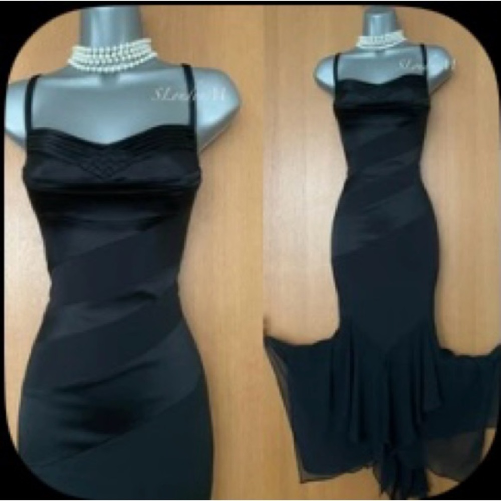 ELEGANT Karen Millen Mermaid Style Black Silk Ballroom Gown Cocktail Midi Dress